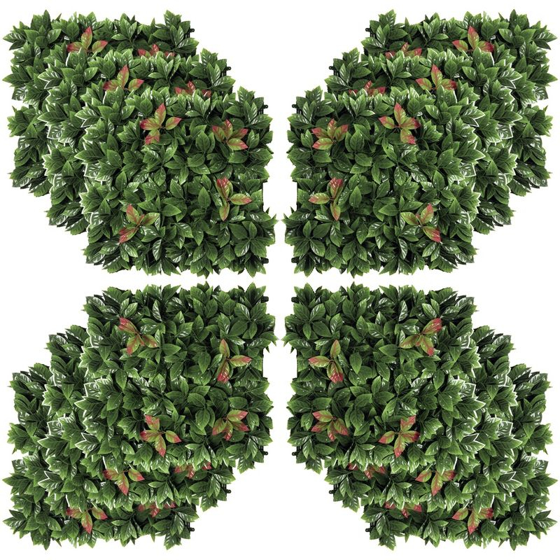 Outsunny Artificial Grass Wall Panel Backdrop, 12 20" x 20" Boxwood UV Protection Privacy Screen Panels, Green and Red