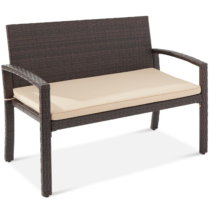 Best Choice Products 2-Person Outdoor Wicker Bench Garden Patio Porch Furniture w/ 700lb Capacity - Brown/Tan