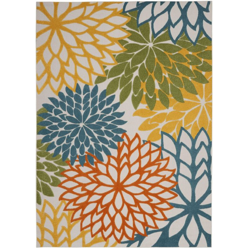 Nourison Aloha Floral Bloom Flatweave High-Low Indoor Outdoor Area Rug Turquoise Multicolor 9' x 12'