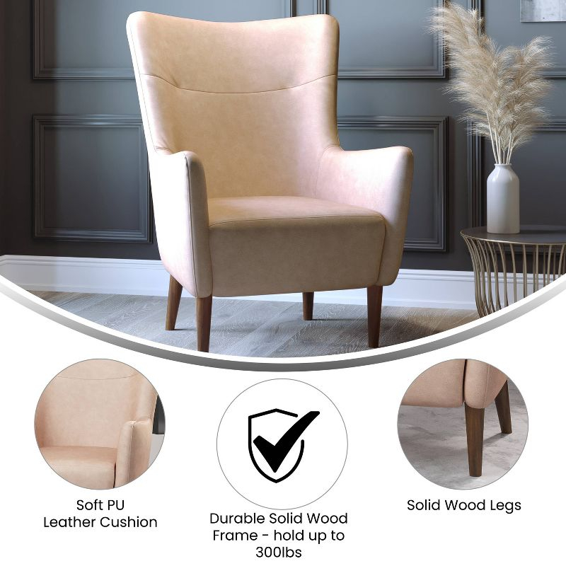 Taylor & Logan Reggie Wingback Chair: Faux Leather, Wood Frame, 300 lbs Capacity