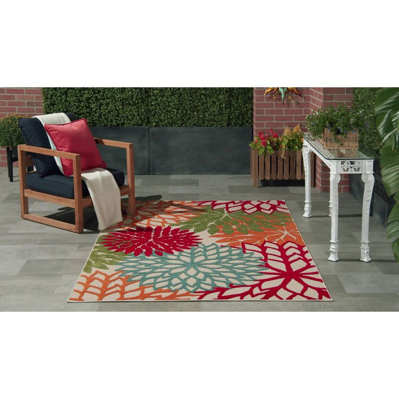 Nourison Aloha Floral Bloom Flatweave High-Low Indoor Outdoor Runner Rug Silver Grey 2'3" x 12'