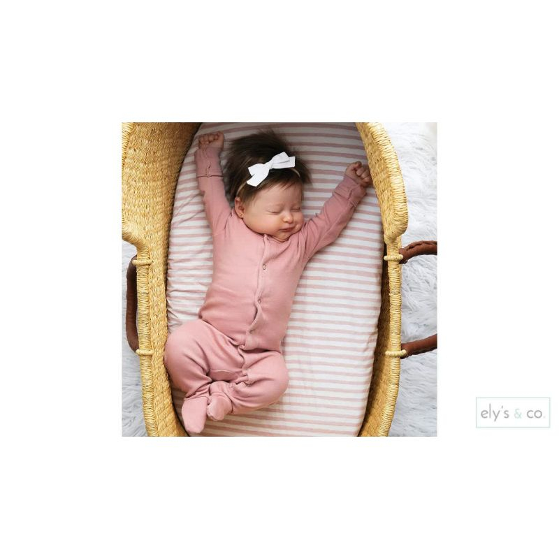 Ely's & Co. Baby Fitted Waterproof Crib Sheet  100% Combed Jersey Cotton  Mauve Pink Stripes & Splash 2 Pack