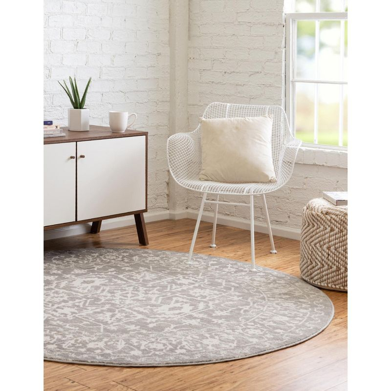 Unique Loom New Classical Collection Area Rug - Olympia (4' 1" Round Light Gray/Ivory)