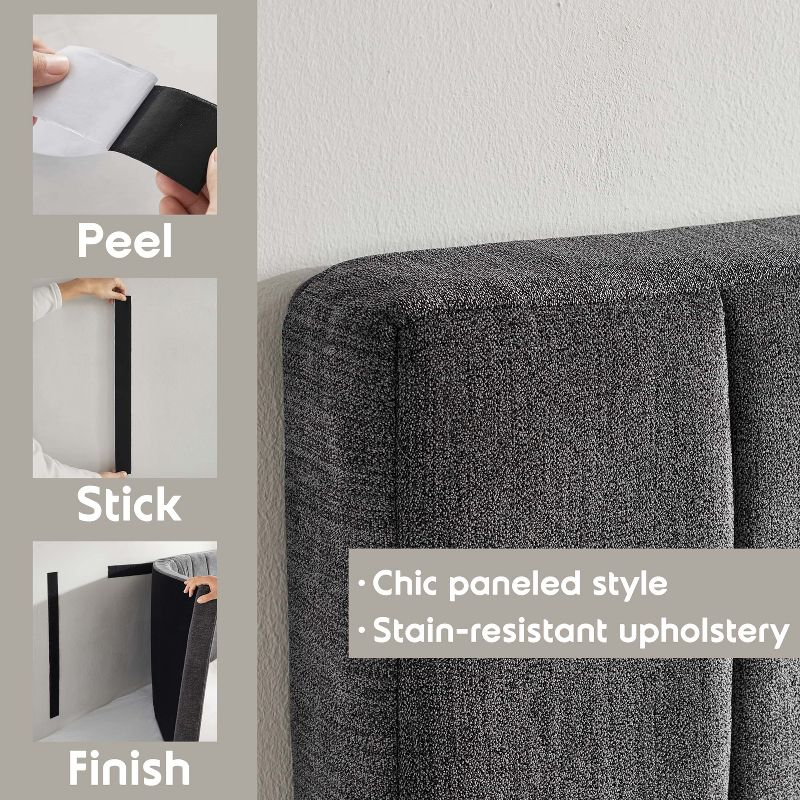 Upholstered Queen Headboard - Easy Assemble Wall Mounted Headboard with 3D Soundproof Wall Panels for Queen Size Bed - Gray