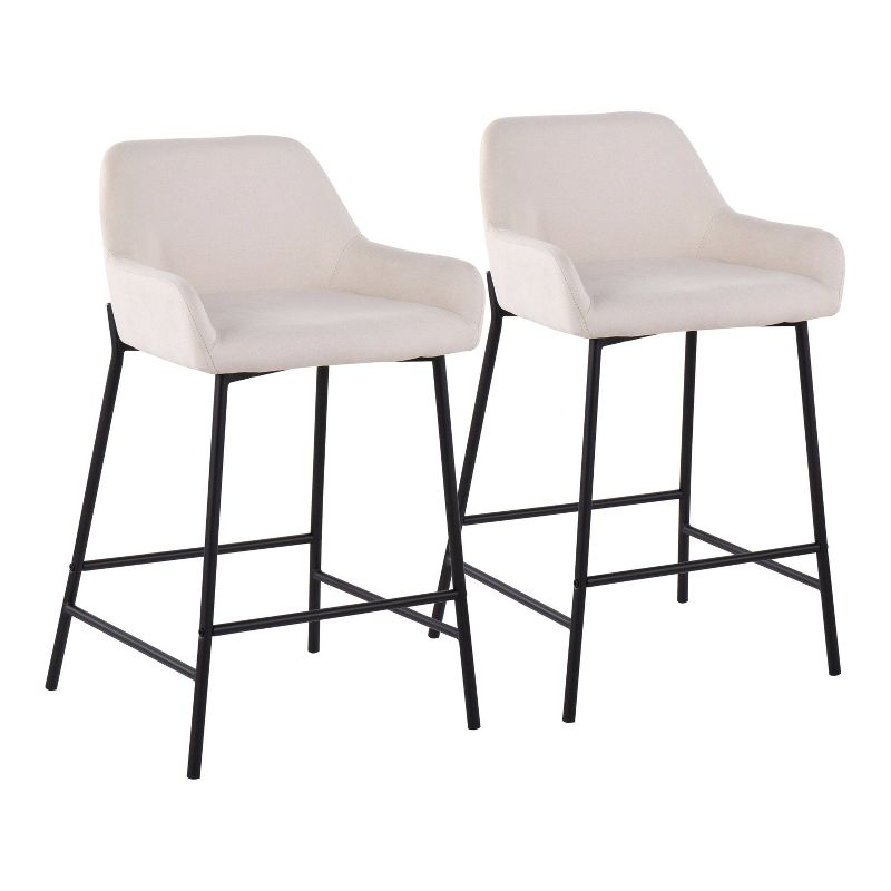 Set of 2 Daniella Metal/Polyester Counter Height Barstools Black/Cream - LumiSource: Upholstered, Spot Clean, Foam Filled, Fixed Height