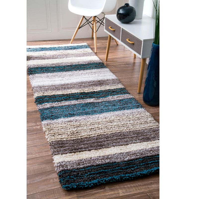 Nuloom Drey Striped Shag Indoor Area Rug, Runner 2' 6" x 10', Blue Multicolor