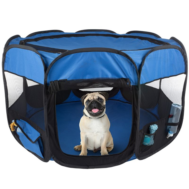 Pet Adobe Portable Pop-Up Octagon Pet Playpen - Blue/Black