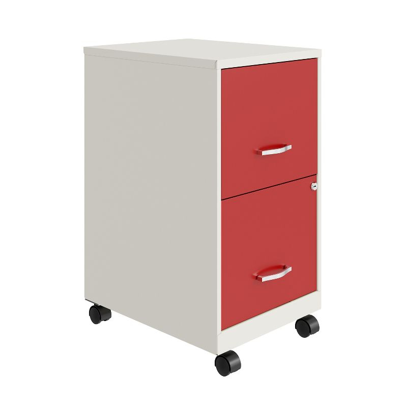 Space Solutions 18" Deep Letter Width Vertical File Cabinet - Pearl White and Red: 2 Drawer Steel, GreenGuard Certified
