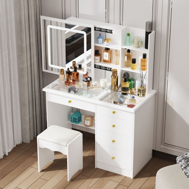FUFU&GAGA White Makeup Vanity Table With Mirror Storage Drawer Dresser Table