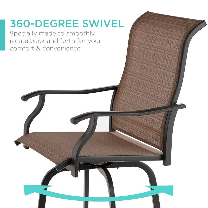 Best Choice Products Set of 2 Outdoor Swivel Bar Stools, Patio Barstool Chairs w/ 360 Rotation, All-Weather Mesh - Brown
