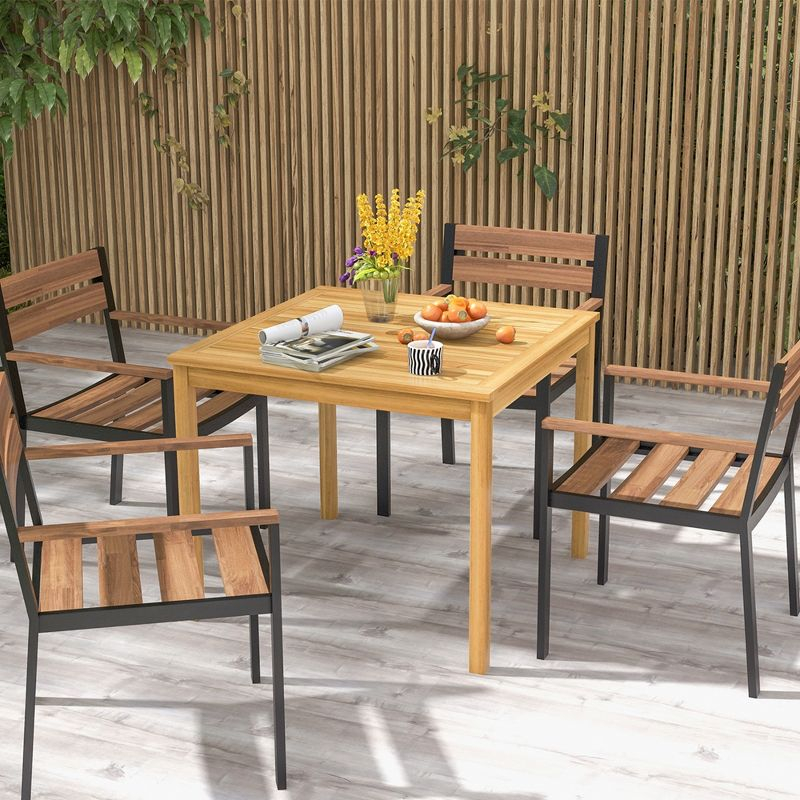 Costway Patio Dining Table Acacia Wood Square Outdoor Bistro with 1.9'' Umbrella Hole Yard
