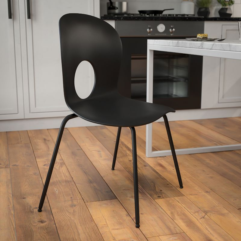 Emma and Oliver Designer Black Plastic Stack Chair with Black Frame