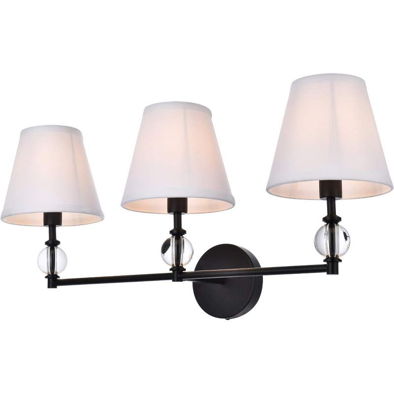 Elegant Lighting Bethany 3 lights bath sconce in black with white fabric shade