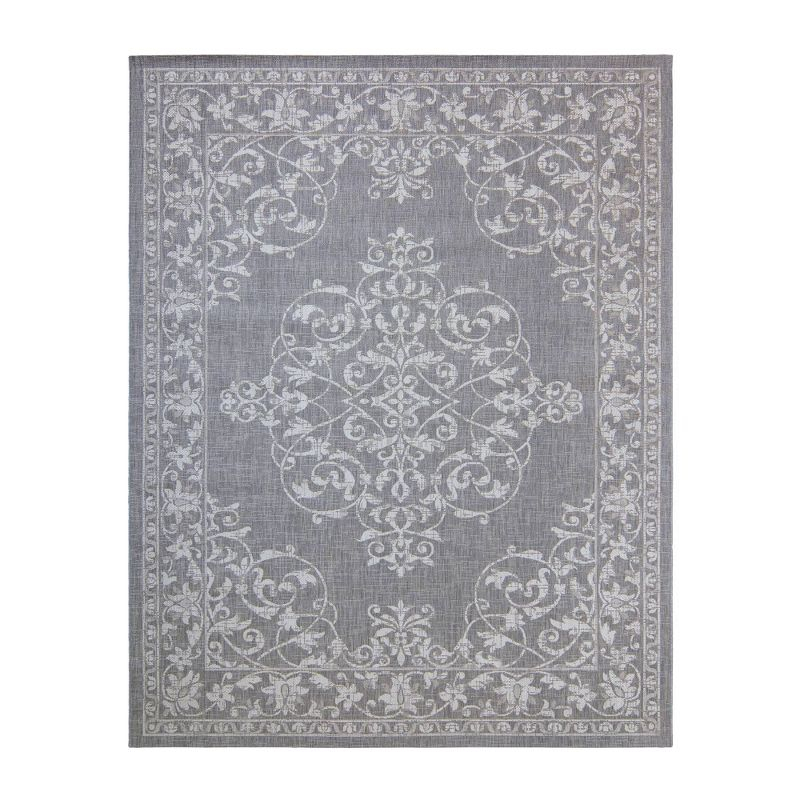Paseo Ryoan Gray/Silver Traditional Medallion Flatweave Indoor/Outdoor Area Rug