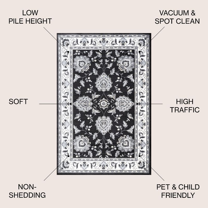 5'x 8' Cherie French Cottage Area Rug, Black/Cream - JONATHAN Y