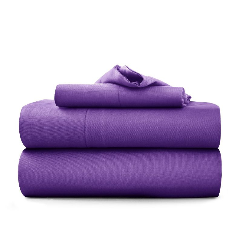 Twin 3 PC Piece Rayon From Bamboo Sheets Solid Deep Pocket Sheet Set - Purple