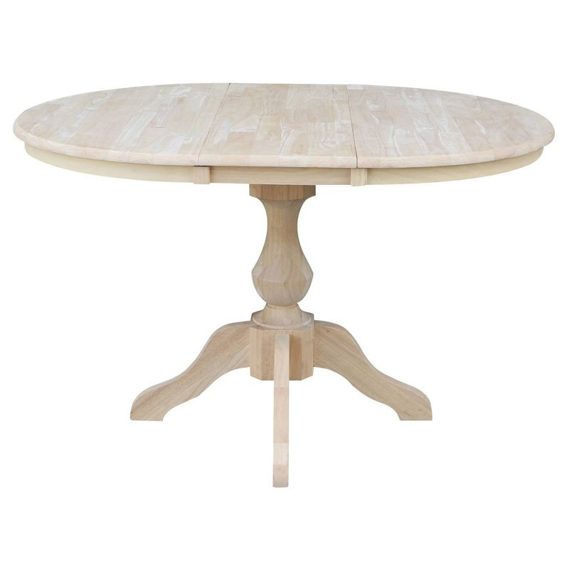36" Kent Round Top Pedestal Dining Table with 12" Leaf Unfinished - International Concepts: Solid Wood, Expandable