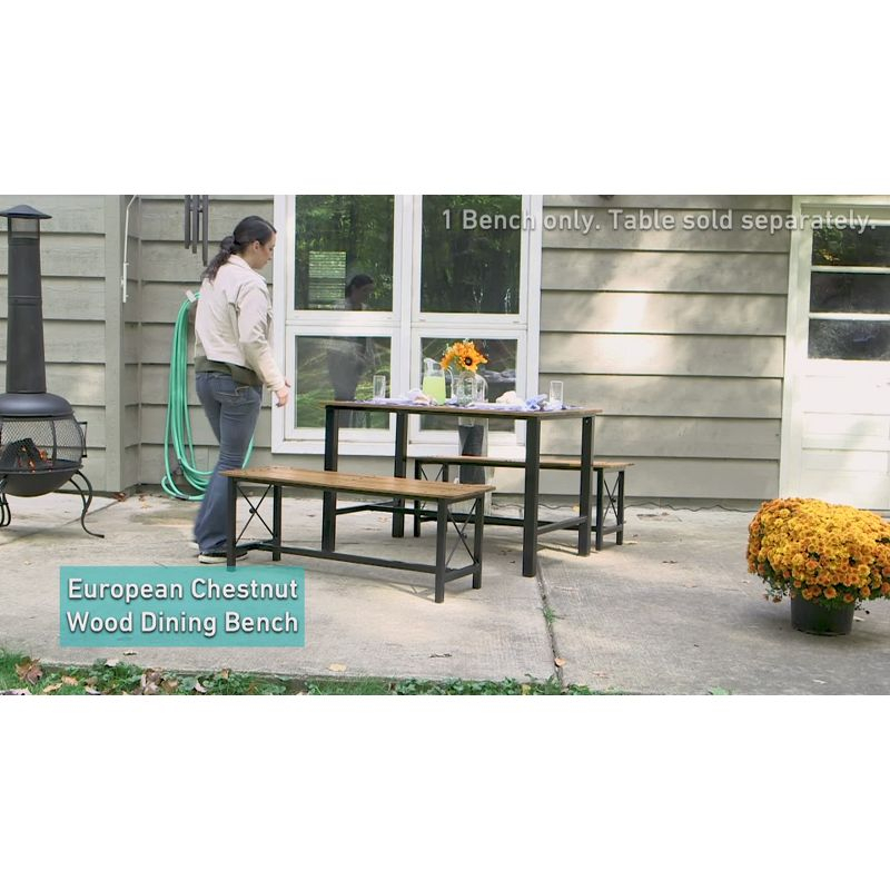 Sunnydaze European Chestnut Patio Dining Bench with Steel Frame - 17.75" H