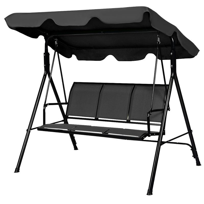 Costway Outdoor Patio Swing Canopy 3 Person Canopy Swing Chair Patio Hammock Black