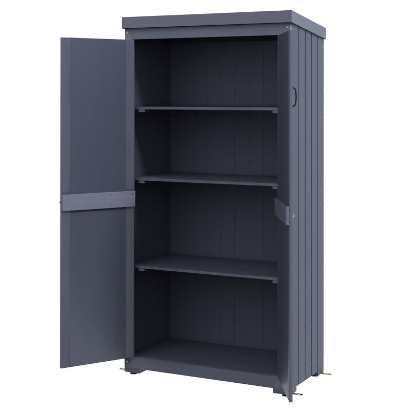 Outsunny Outdoor Storage Cabinet, Wooden Garden Storage Shed with Waterproof Galvanized Metal Roof, Gray