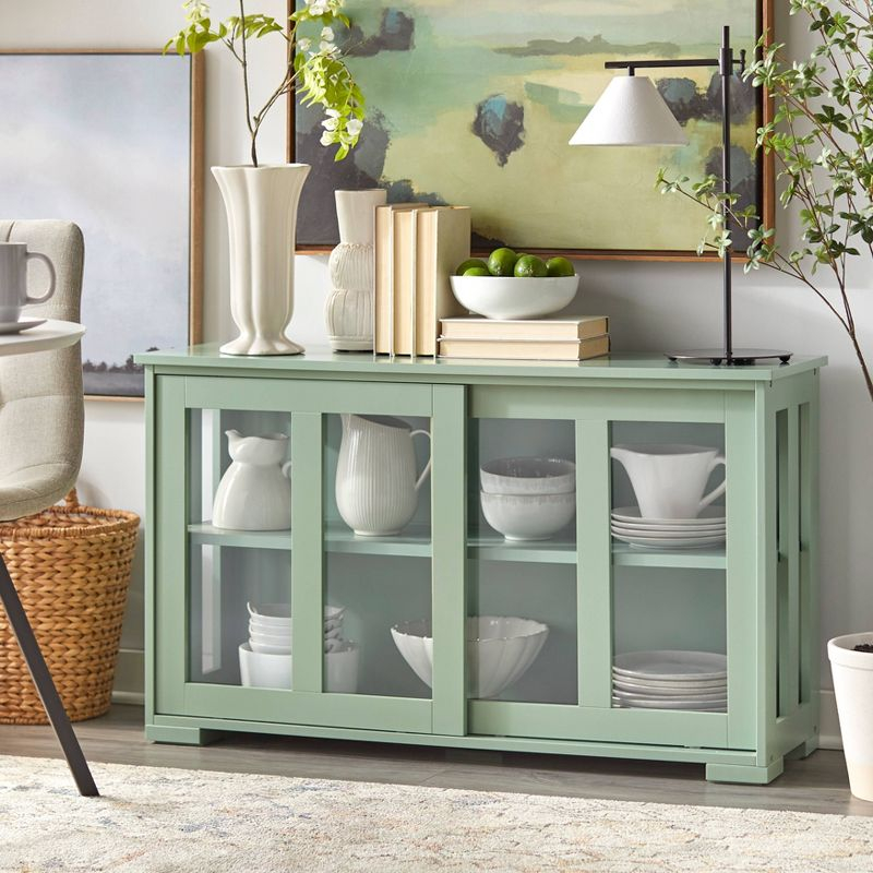 Buylateral Pacific Modular Design Stackable Cabinet with Sliding Glass Doors Mint Green: Tempered Glass, Adjustable Shelf