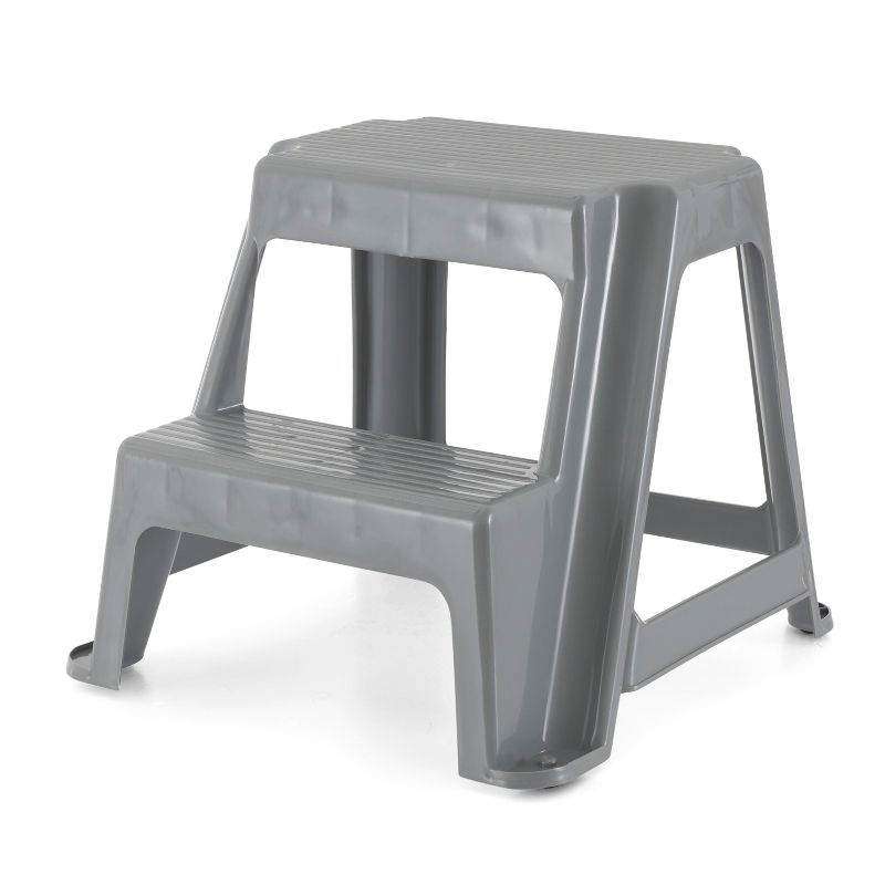 Gracious Living Plastic 2-Step Stool, Portable Step Stool for Home or Work, 16 Inches Tall, Gray
