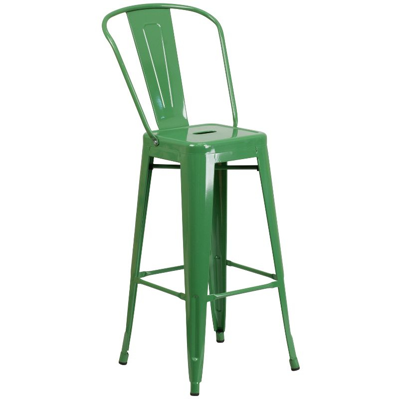 Flash Furniture Commercial Grade 30" High Green Metal Indoor-Outdoor Barstool with Removable Back