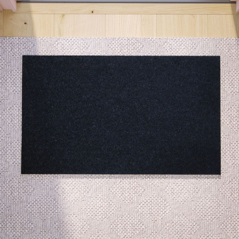 Flash Furniture Harbold 18" x 30" Indoor/Outdoor Solid Natural Coir Doormat with Non-Slip Backing in Navy