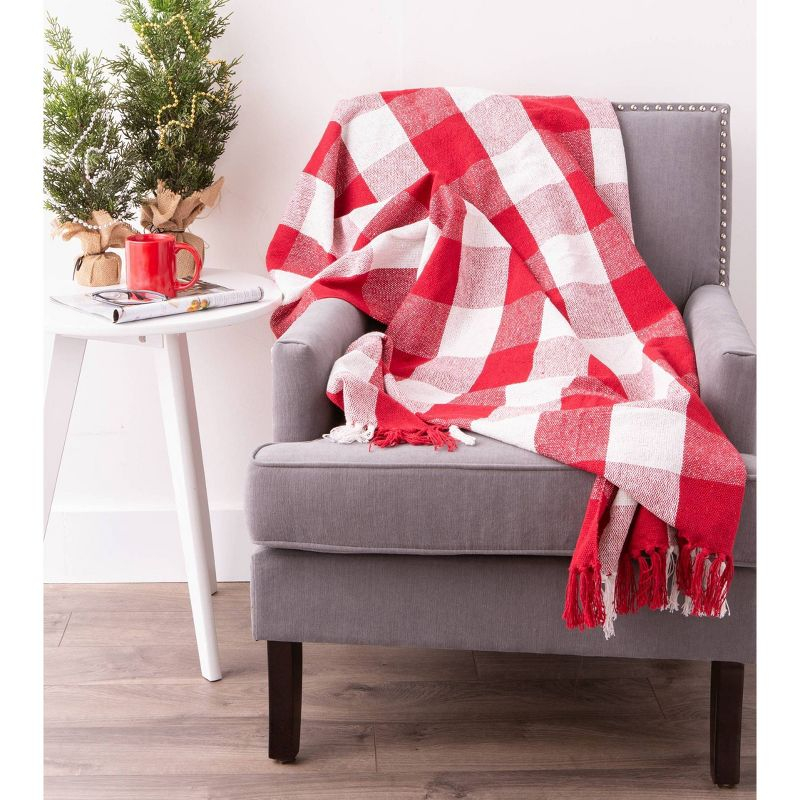 50"x60" Buffalo Check Throw Blanket Red/White - Design Imports: Cotton Woven, Lightweight, Machine Washable