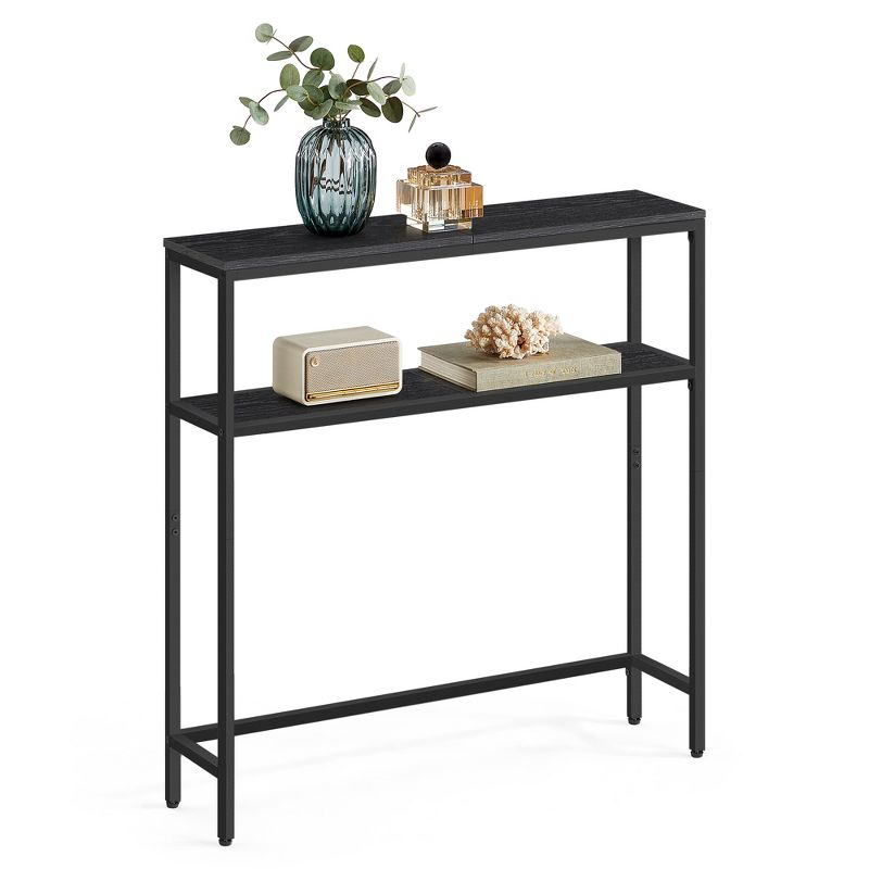 7.9" Narrow 2 - Tier Console Table in Charcoal Gray & Ink Black, Compact, Modern Design with Dual Shelves