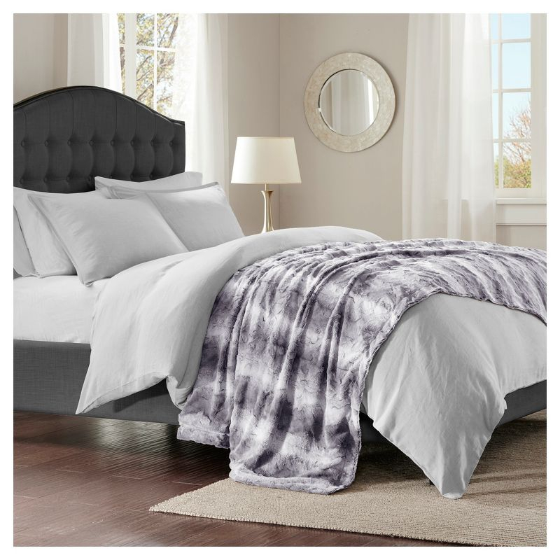 80"x96" Marselle Faux Fur Oversized Bed Throw Blanket Gray