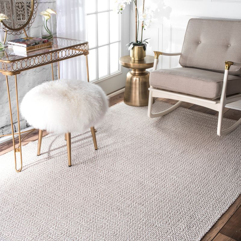 6'x9' Cotton Hand Loomed Lorretta Area Rug Taupe - nuLOOM: Modern Flat Pile Rectangle, Indoor Use, Canvas Backing