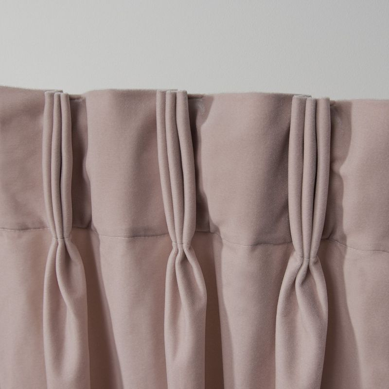 Set of 2 (96"x54") Velvet Heavyweight Pinch Pleat Top Curtain Panel Blush - Exclusive Home: Mid-Century Modern, Light Filtering