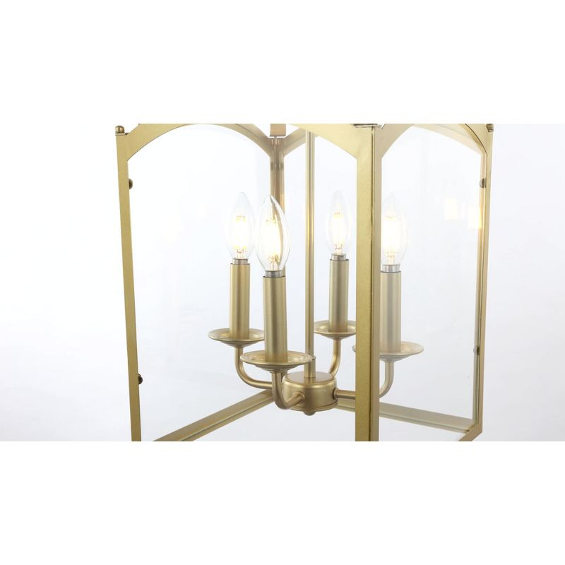 11" LED 4-light Ruth Classic Lantern Metal/Glass Pendant Antique Gold - JONATHAN Y: ETL Listed, Adjustable Height