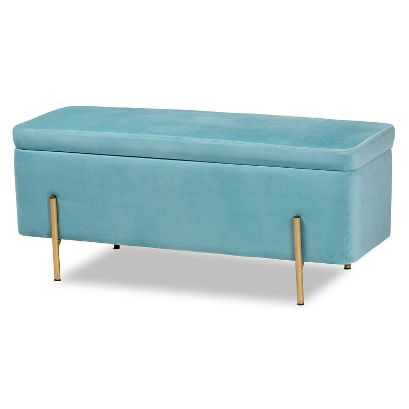 Rockwell Velvet Metal Storage Bench Navy Blue/Gold - Baxton Studio: Upholstered Lift-Top for Bedroom