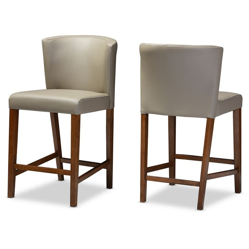 Set of 2 Olivia Wood Faux Leather Pub Counter Height Barstools: Mid-Century Scandinavian Style - Baxton Studio