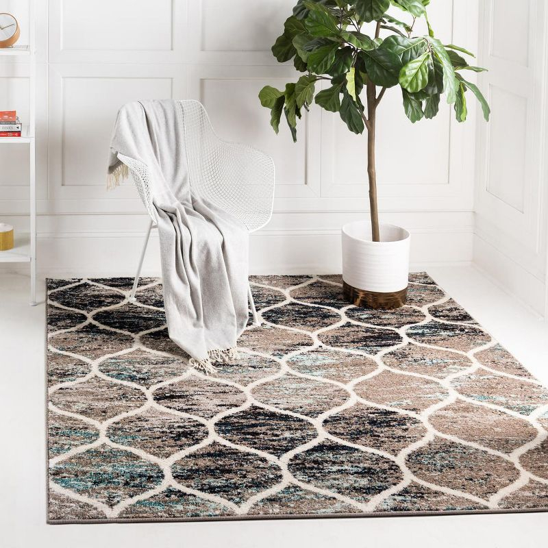 Unique Loom 4' 0 x 4' 0 Trellis Frieze Rounded Blue Multi Area Rug