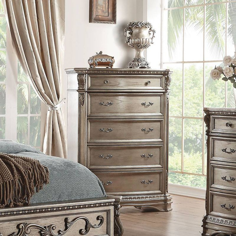42" Northville Chest Antique Silver - Acme Furniture: 5-Drawer Wood Storage, Metal Glides, No Assembly Required