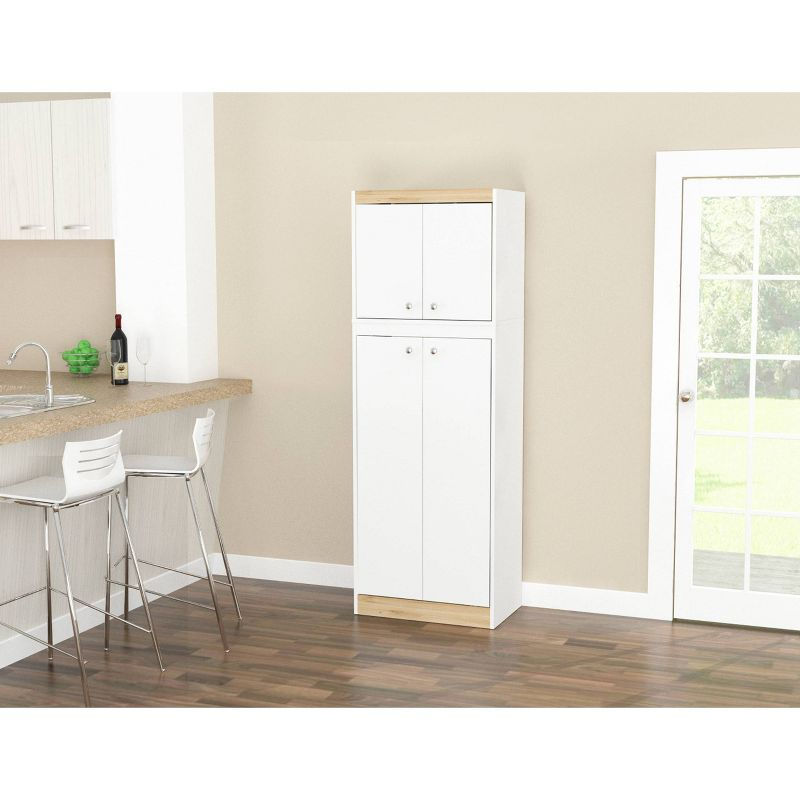 4 Doors Kitchen Storage Cabinet White/Oak - Inval: Modern Pantry with Adjustable Shelves