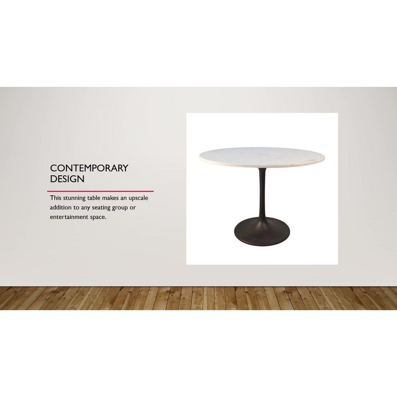 Carolina Living 36" Zaha Round Marble Top Dining Table White: Midcentury Modern, Metal Pedestal Base, Seats 4