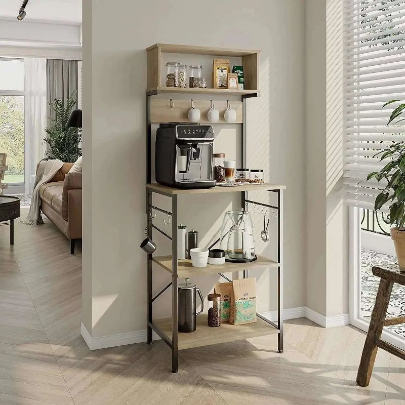 Bestier 5 Tier Microwave Stand, Coffee Bar Table with Storage for Small Space Kitchen 24in Light Oak