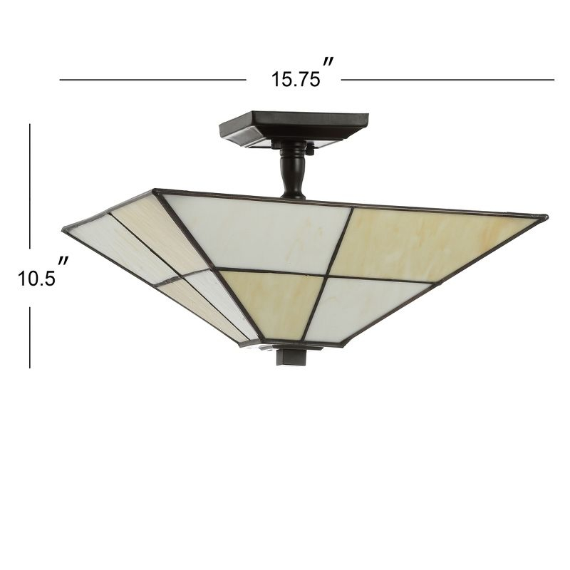 JONATHAN Y Juliana 15.7" Tiffany-Style Glass/Metal LED Semi-Flush Mount, White/Cream