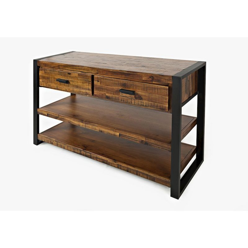 Jofran,Loftworks Modern Industrial Distressed Acacia 50" Sofa Table with Drawers- Gray Color