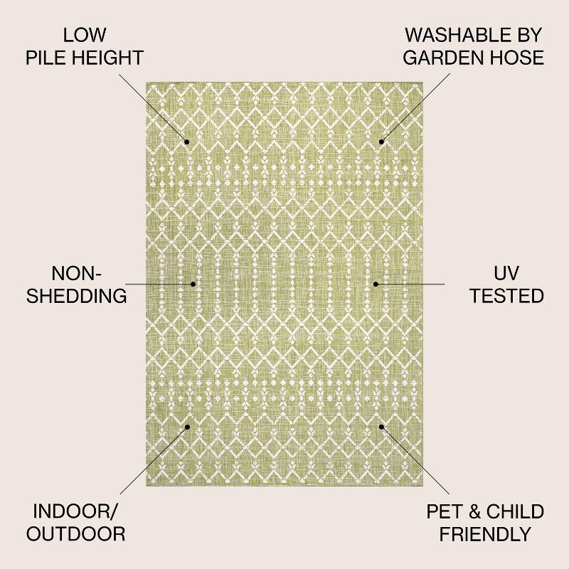 5' x 8' Ourika Moroccan Geometric Textured Weave Indoor/Outdoor Area Rug, Light Green/Cream - JONATHAN Y