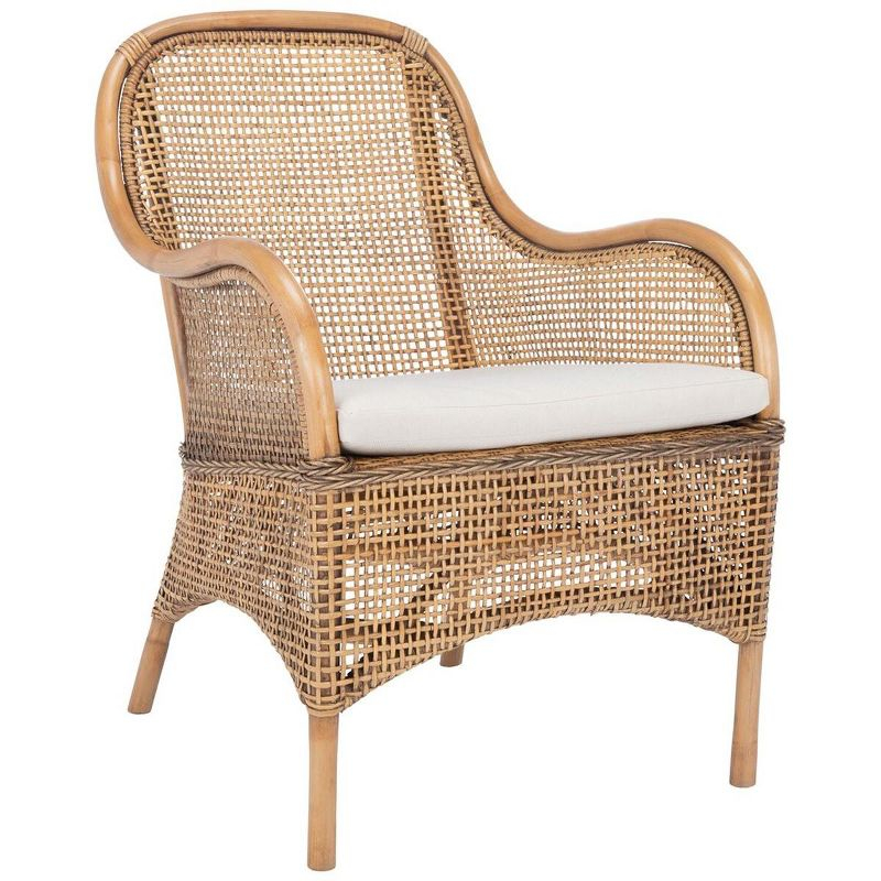 Charlie Rattan Accent Chair W/ Cushion - White/Honey Brwn Wash - Safavieh