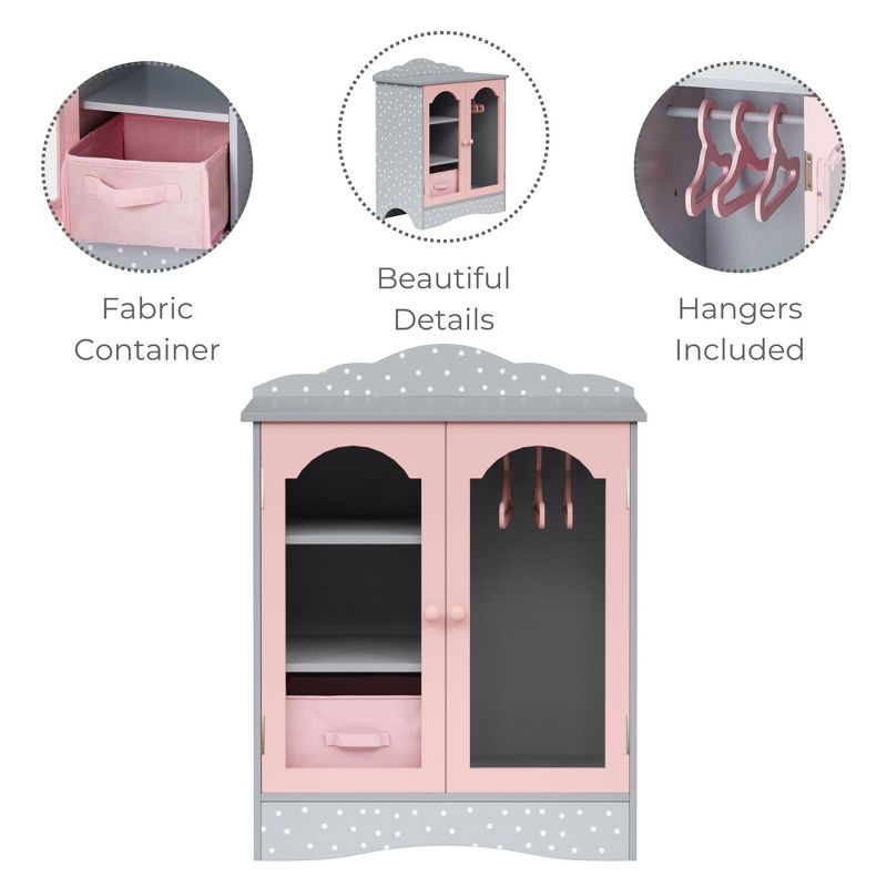 Olivia's Little World Polka Dots Princess Toy Closet with Hangers for 18" Dolls - Gray/Pink