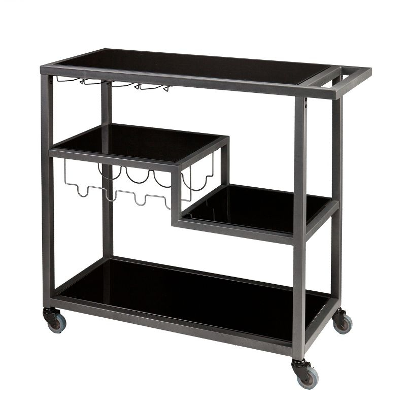 Holly & Martin Zephs Bar Cart - HZ8810 - Gunmetal Gray w/ Black Glass - SEI