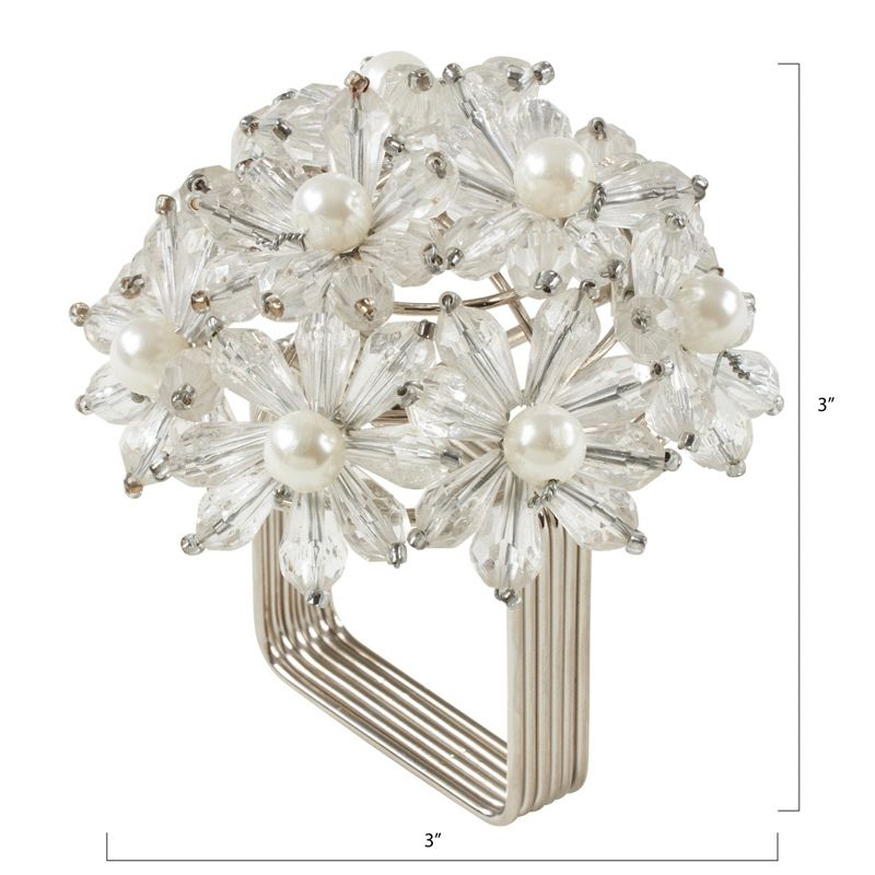 Saro Lifestyle Beaded Floral Design Napkin Rings (Set of 4), Clear