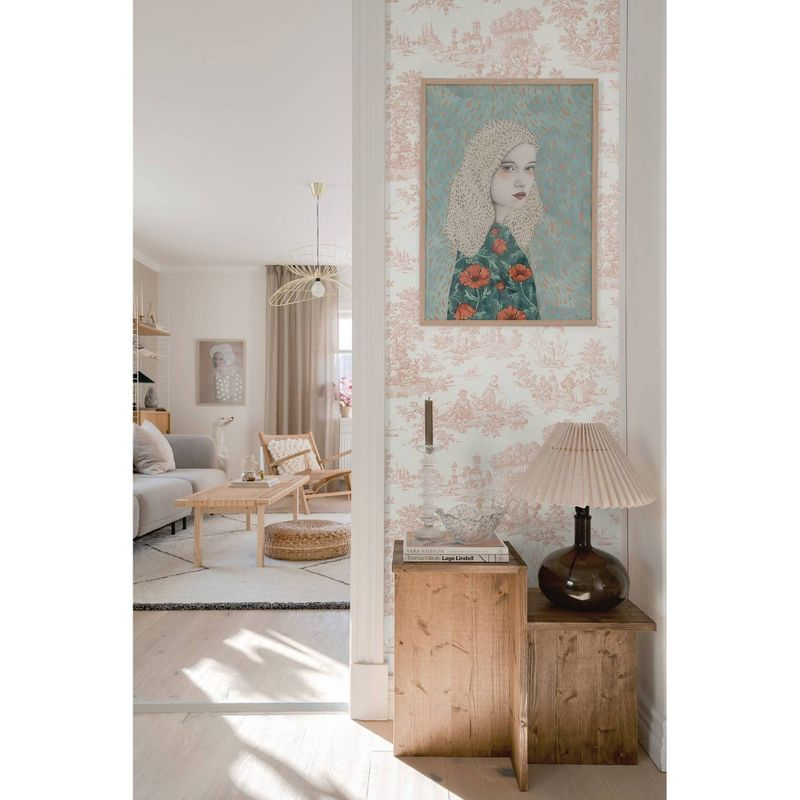 NextWall Chateau Toile Peel and Stick Wallpaper Pink: Vintage Vinyl, Self-Adhesive, Repositionable, Washable, 30.75 Sq Ft Coverage