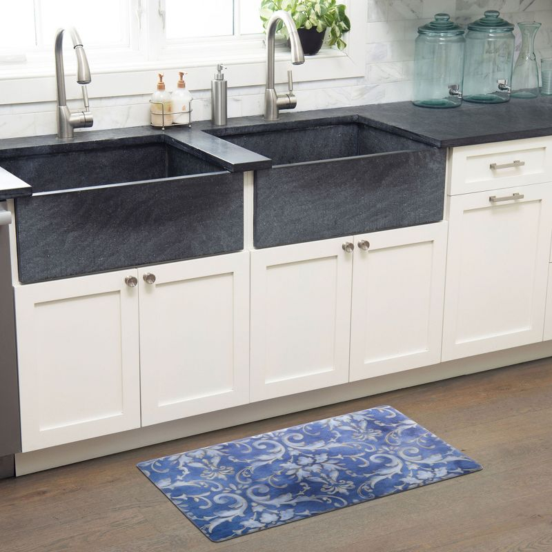 SoHome Cozy Living Watercolor Damask Anti-Fatigue Kitchen Mat, Blue/Gold, 20"x36"